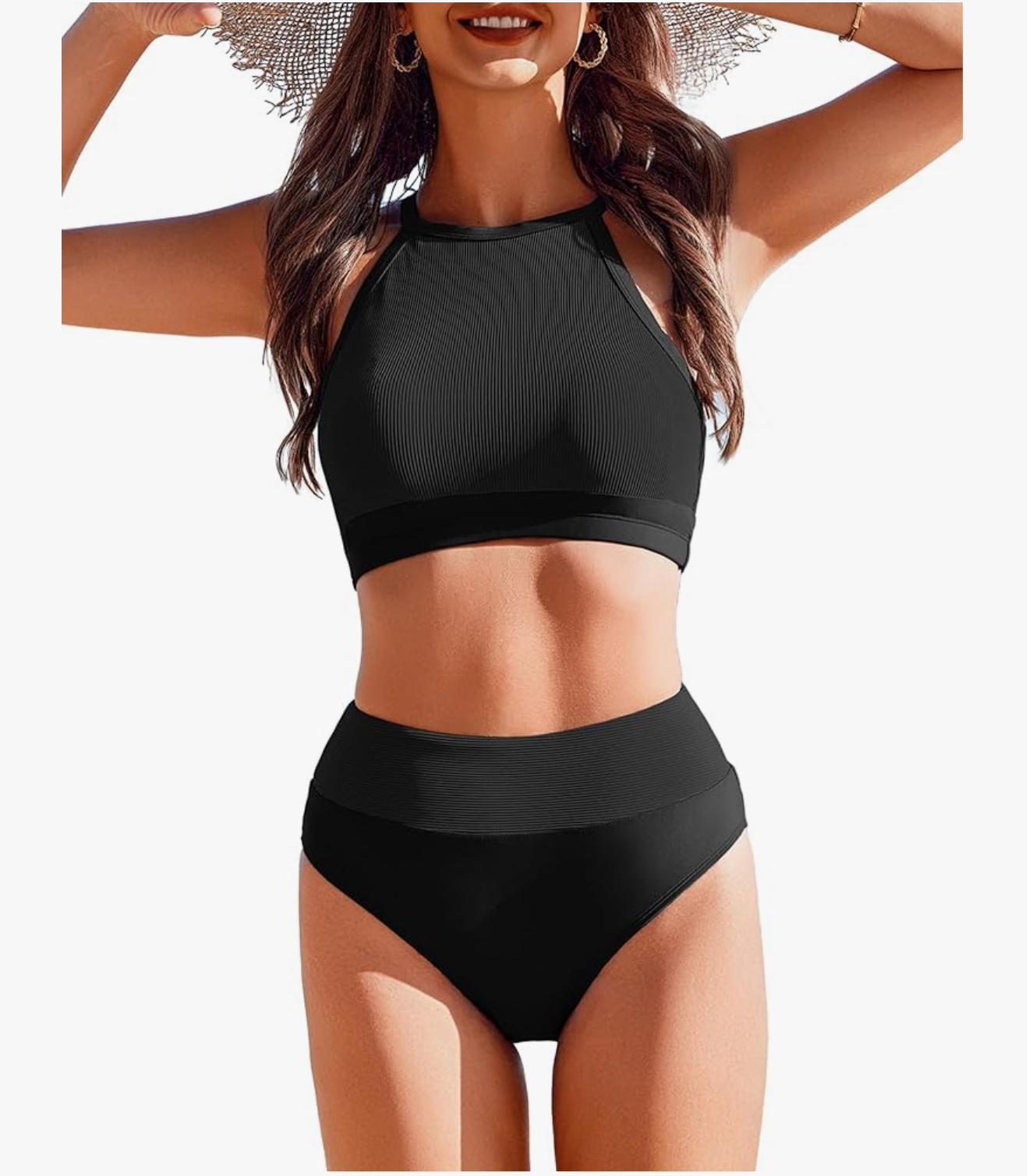 Women's Bikini Sets High Neck Ribbed Two Pieces Swimsuit
