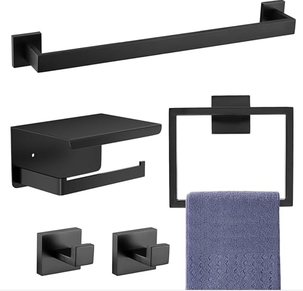 5 piece Matte Black Bathroom Accessory Kit - Only $19.99 (Reg $50!)  
