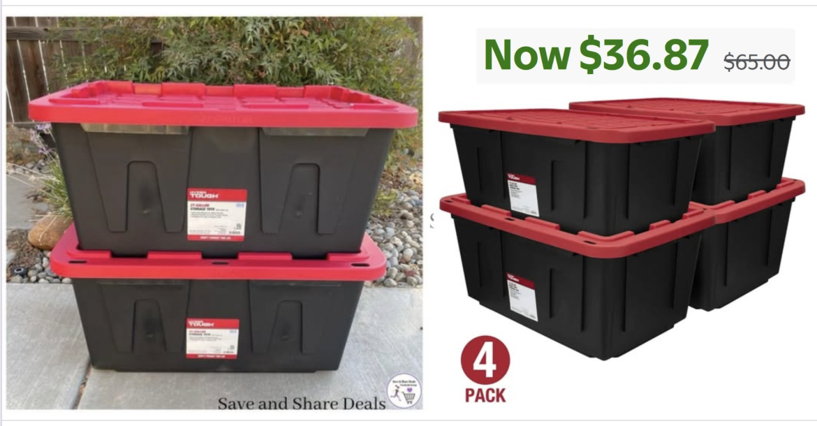 Single and 4-Pack 27 gallon Hyper Tough Storage Bins on DROP!